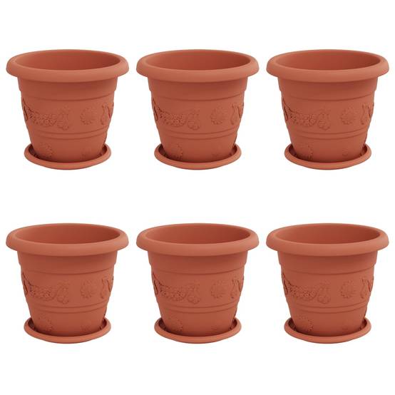 Pots de plantes 6 pcs | Bac à fleurs Rouge brique Ø 26 x 21.5 cm Plastique - Image 1