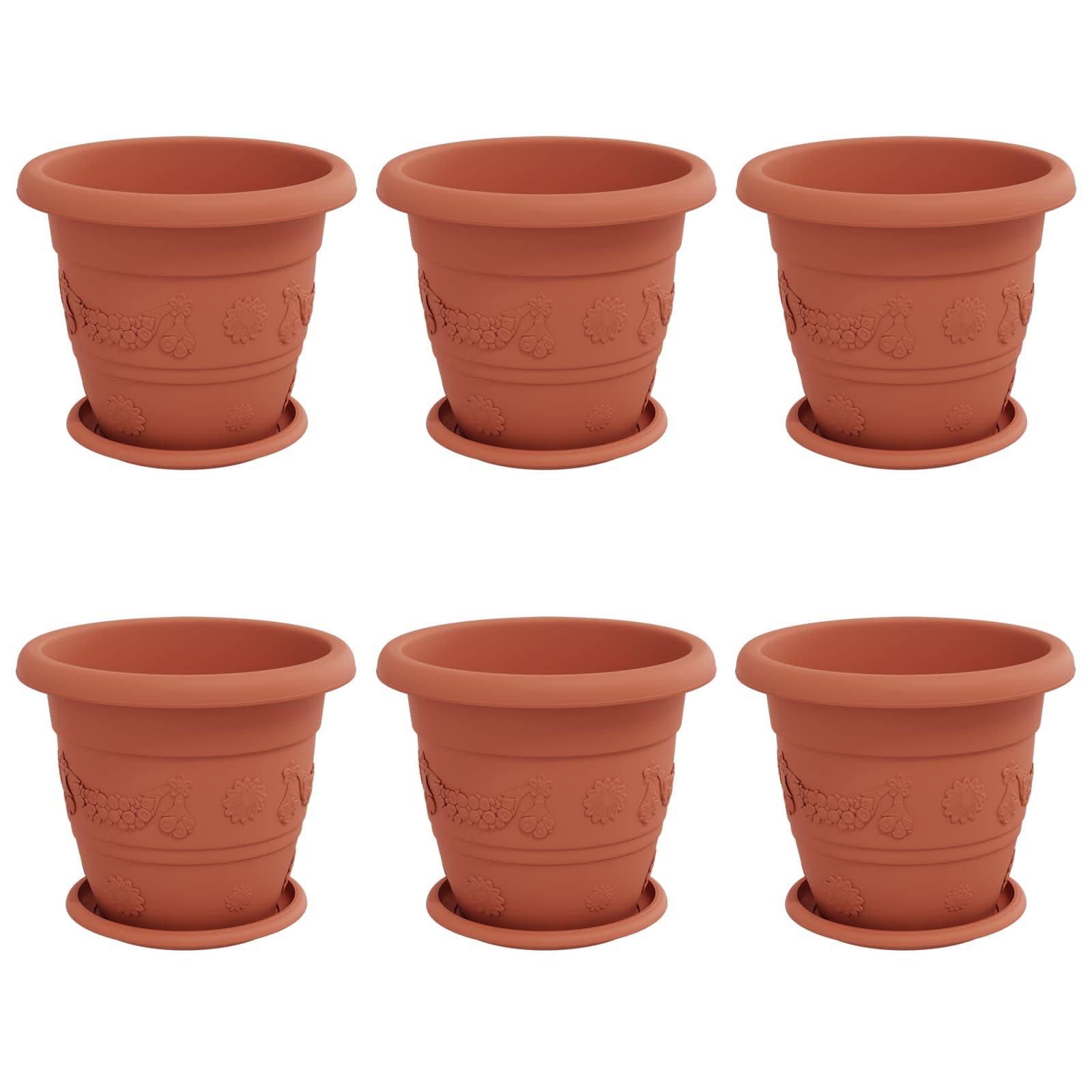 Pots de plantes 6 pcs | Bac à fleurs Rouge brique Ø 26 x 21.5 cm Plastique - Image 1