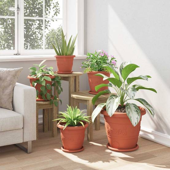 Pots de plantes 6 pcs | Bac à fleurs Rouge brique Ø 26 x 21.5 cm Plastique - Image 4