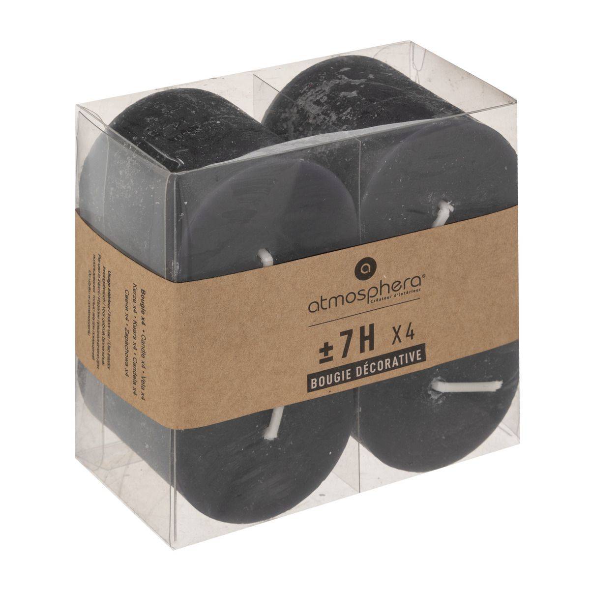 Atmosphera - Lot de 4 Bougies Votive Rustique Noir D 4.5 cm - Image 1
