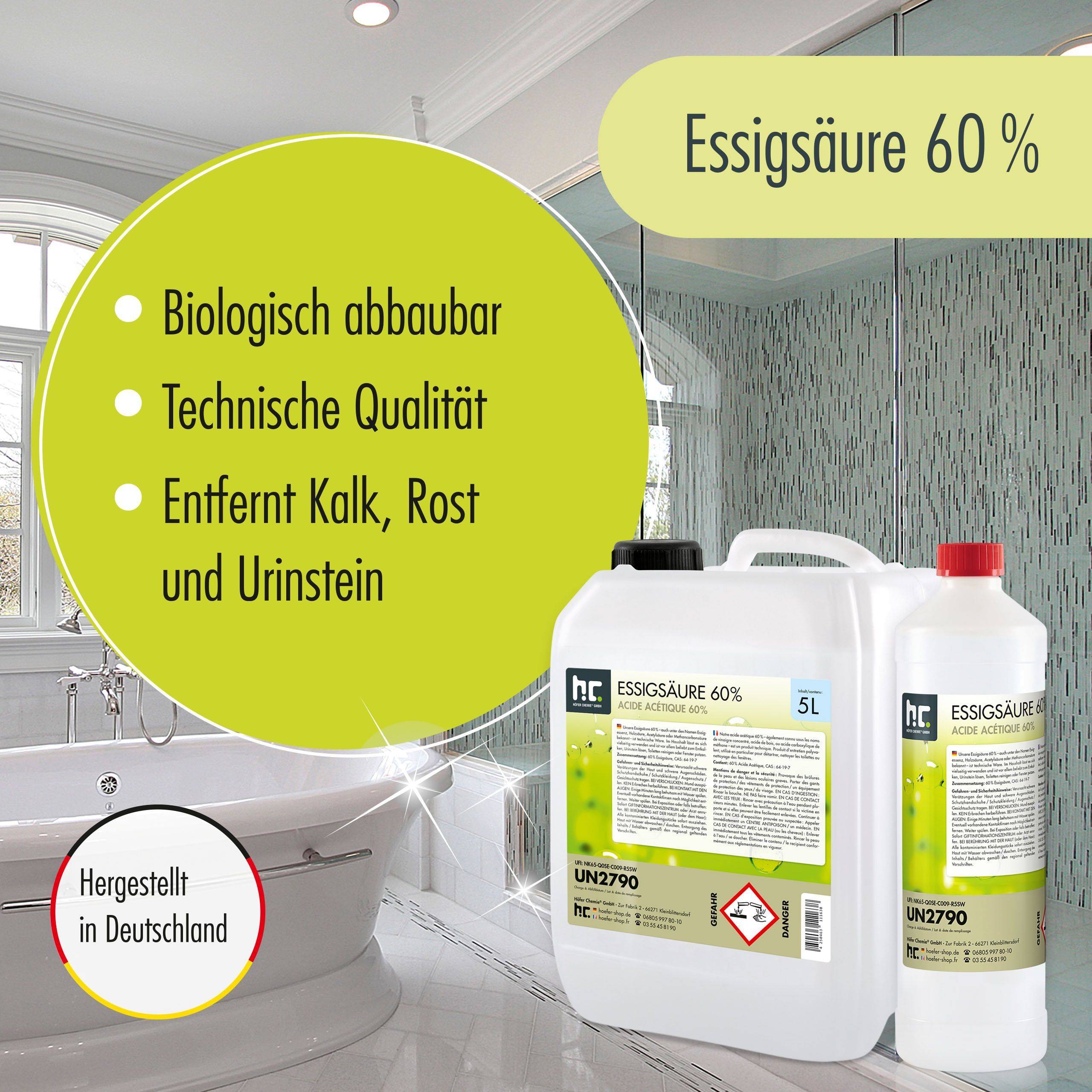 Acide Acétique 60% Höfer Chemie® en bouteille de 1 L x 1 - Image 2