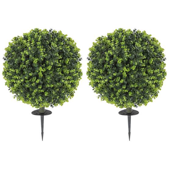 Sans Marque - Lot 2 plantes artificielles boules buis piquet intérieur extérieur UV vertes - Image 2