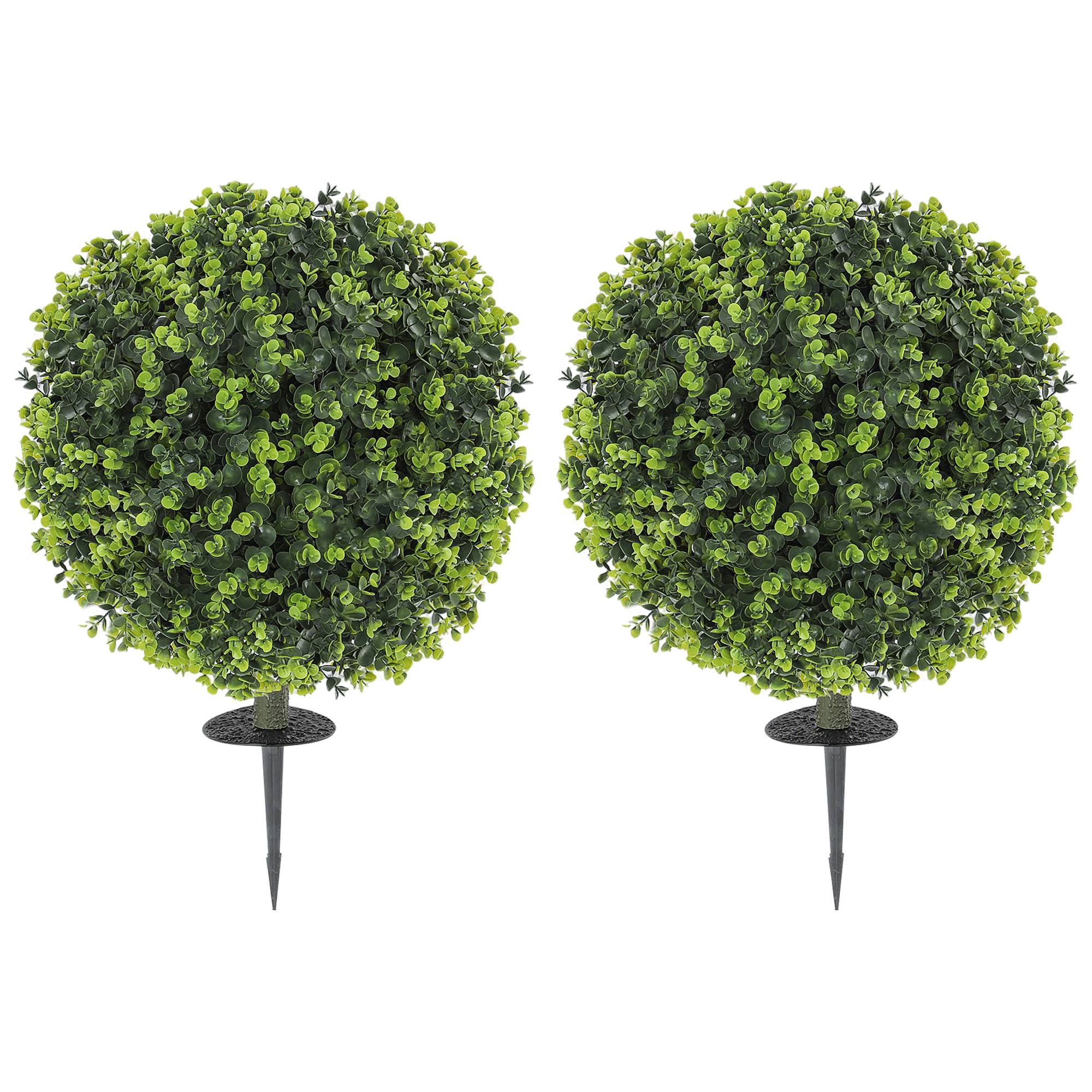 Sans Marque - Lot 2 plantes artificielles boules buis piquet intérieur extérieur UV vertes - Image 2