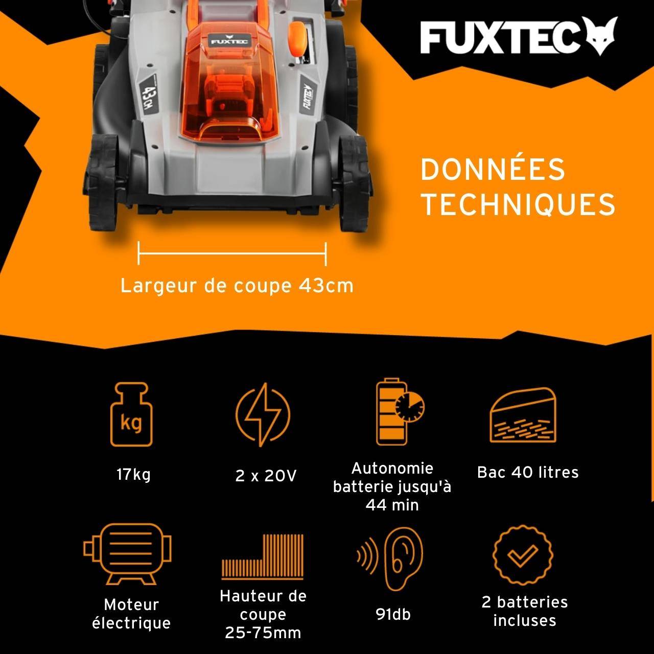 FUXTEC - Tondeuse à gazon sans fil 40 V coupe 43 cm bac 40 L avec 2 batteries 4 Ah FX-E2RM43 - Fuxtec - Image 3