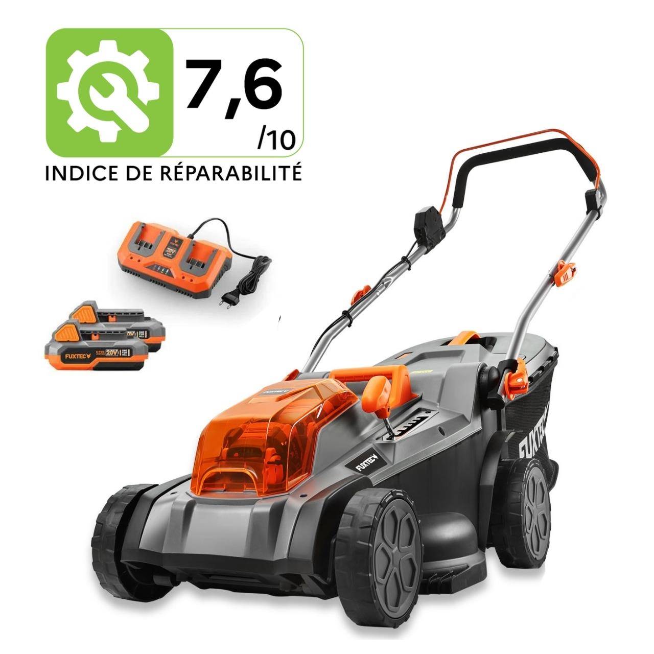 FUXTEC - Tondeuse à gazon sans fil 40 V coupe 43 cm bac 40 L avec 2 batteries 4 Ah FX-E2RM43 - Fuxtec