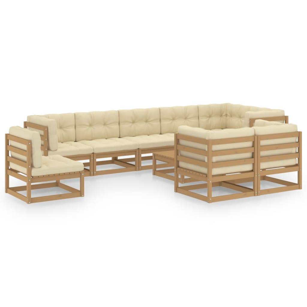 Helloshop26 - Salon de jardin meuble d'extérieur ensemble de mobilier 10 pièces avec coussins bois de pin massif - Image 1