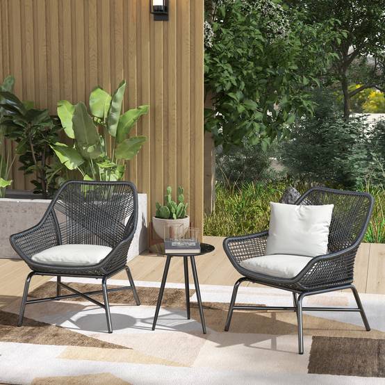 Petite table basse ronde extérieur acier et verre trempé patio pieds réglables Ø40cm noir - ComfortXL Outdoor Living - Image 3