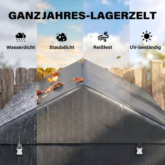 Abri outils tente garage grande porte, cadre métal inoxydable,160x218x172cm, gris foncé - Image 6