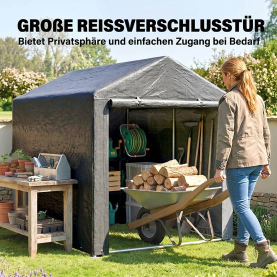 Abri outils tente garage grande porte, cadre métal inoxydable,160x218x172cm, gris foncé - Image 8