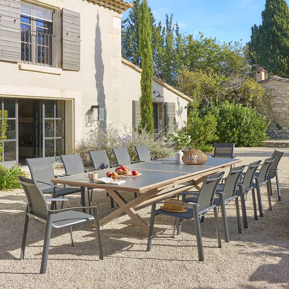 Hesperide - Table de jardin extensible "Axiome" graphite & honey 12 places en aluminium Hespéride - Image 1