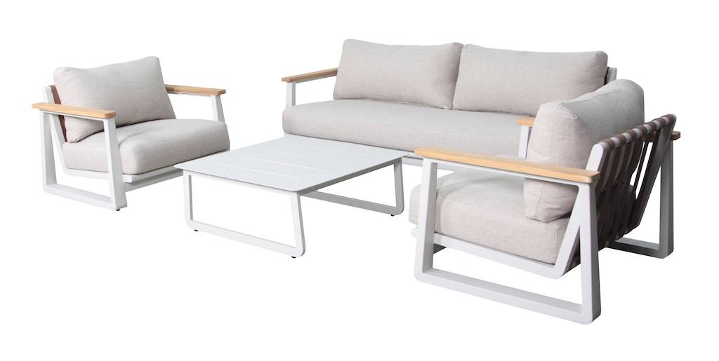 Proloisirs - Salon bas - LEATHER II - Set 4 pièces - Crème - Aluminium époxy et teck FSC