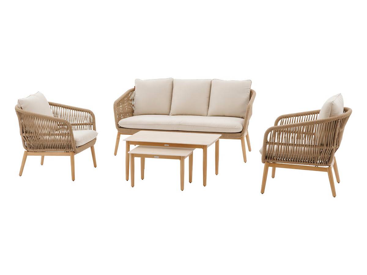 Hesperide - Salon de jardin alu effet bois brossé Orissa taupe + Housse - 5 places - Hespéride - Image 3