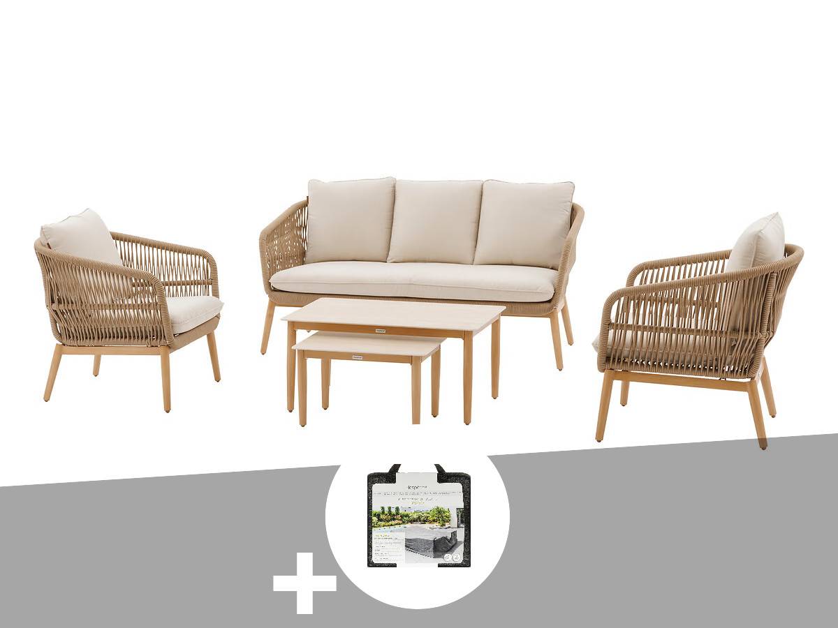 Hesperide - Salon de jardin alu effet bois brossé Orissa taupe + Housse - 5 places - Hespéride - Image 1