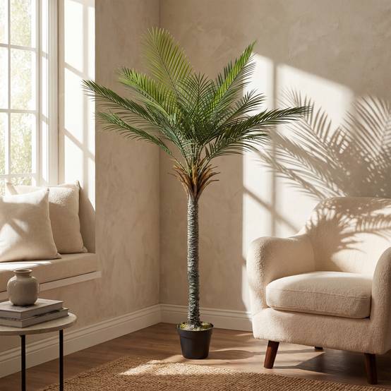 Palmier artificiel 180 cm, plante artificielle tropicale en pot, 15 feuilles réalistes, pour salon, chambre, bureau - Image 3