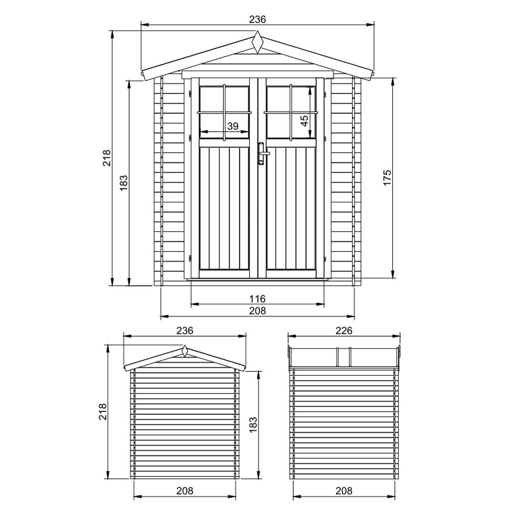 Timbela - Abri de jardin en bois I236xL226xH218 cm/ 4,33 m² avec sol traité et porte verrouillable de haute qualité - 19 mm d’épaisseur - Timbela M369F+M369G - Image 5