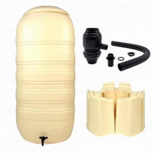 Set Récupérateur d’eau 250L avec pied et connecteur de gouttière -Beige - Image 1