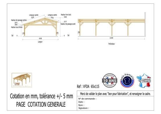 Carport Bois Douglas Français 75 m² – 2 pentes faitage décalé adossé – 8 poteaux – Abri voiture extérieur – Garantie 10 ans - Image 3