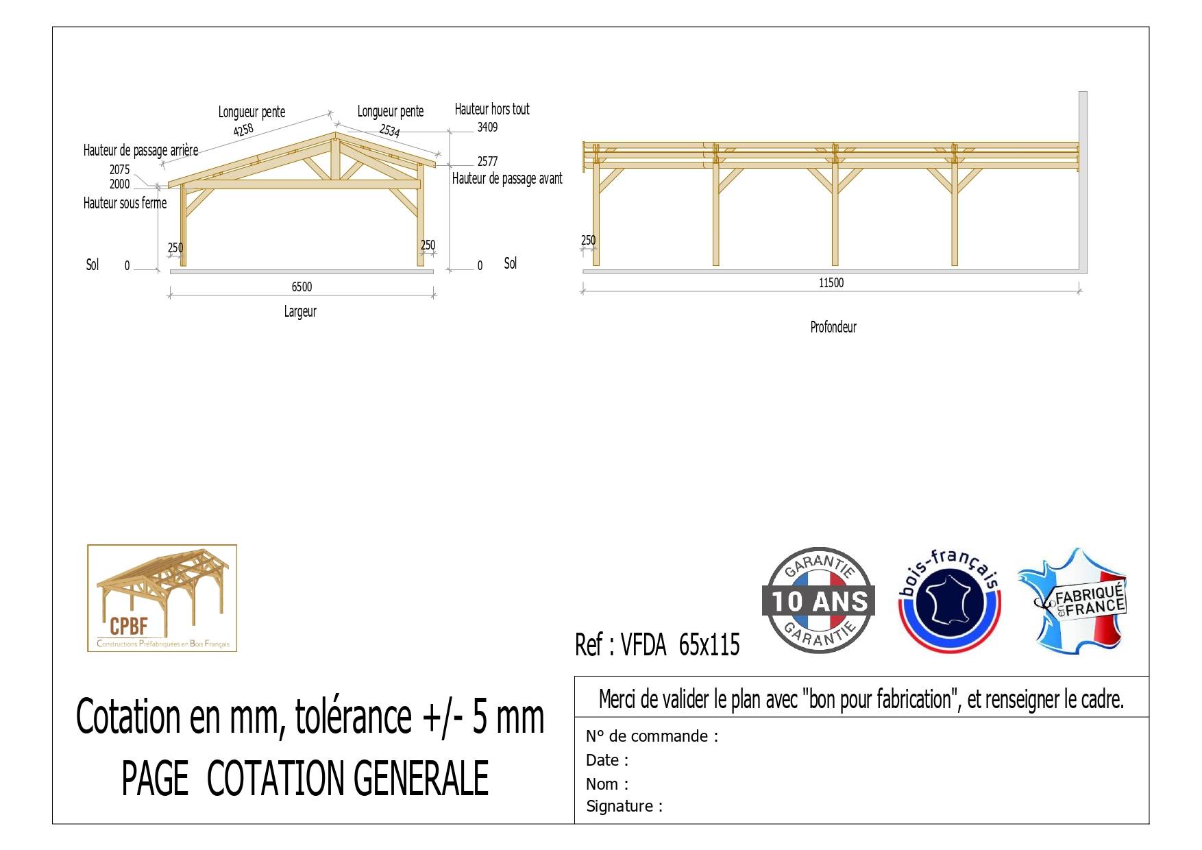 Carport Bois Douglas Français 75 m² – 2 pentes faitage décalé adossé – 8 poteaux – Abri voiture extérieur – Garantie 10 ans - Image 3