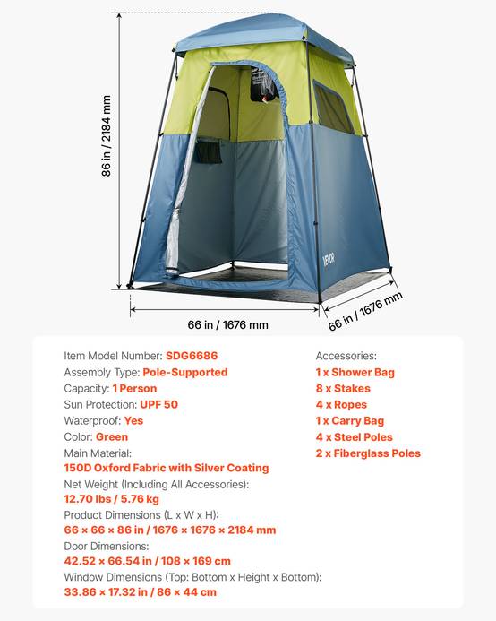 Vevor - VEVOR Tente de douche camping, abri d'intimité portable 167x167x218 cm, Oxford 150D, UPF 50, imperméable, sac de douche inclus. - Image 6