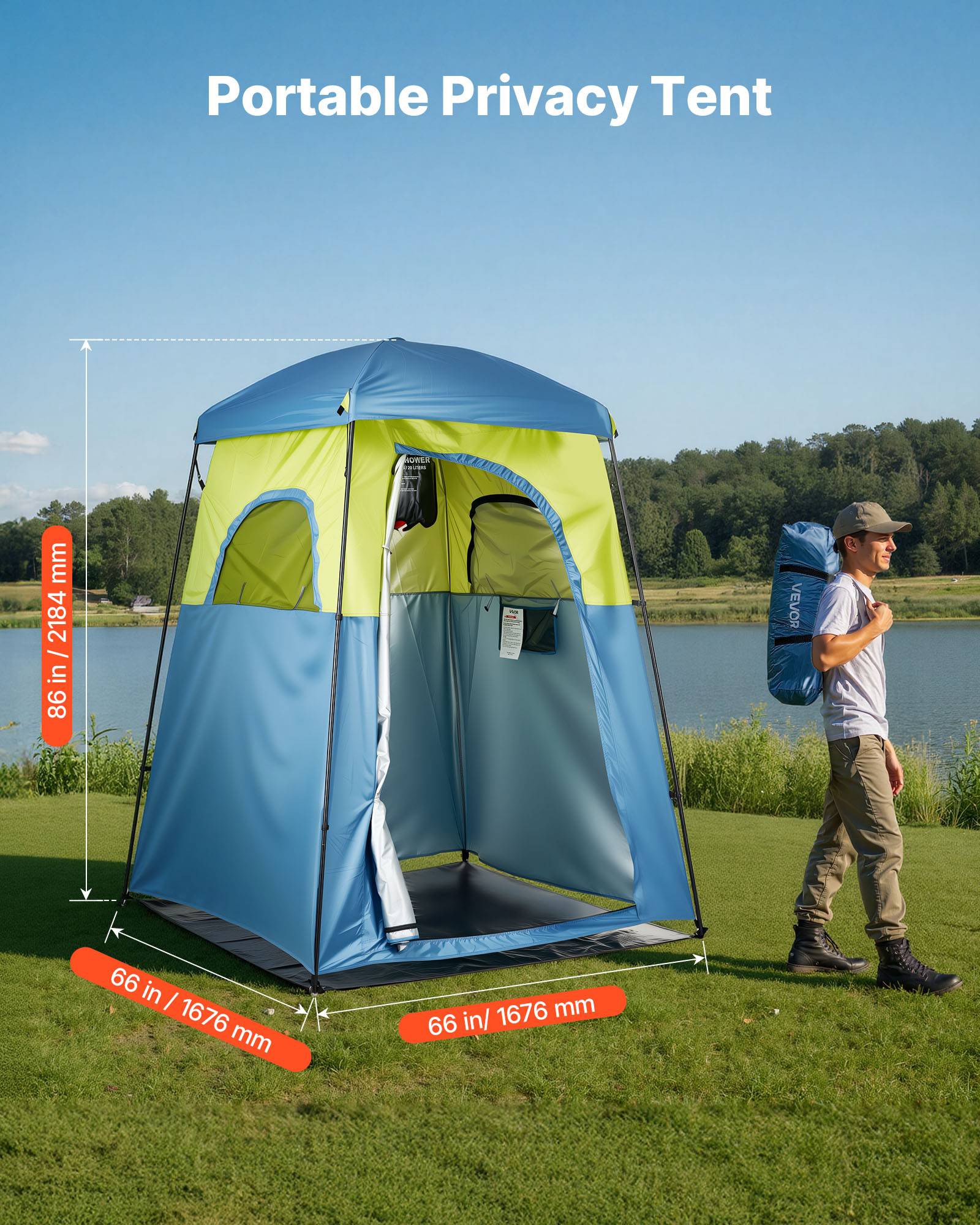 Vevor - VEVOR Tente de douche camping, abri d'intimité portable 167x167x218 cm, Oxford 150D, UPF 50, imperméable, sac de douche inclus. - Image 2