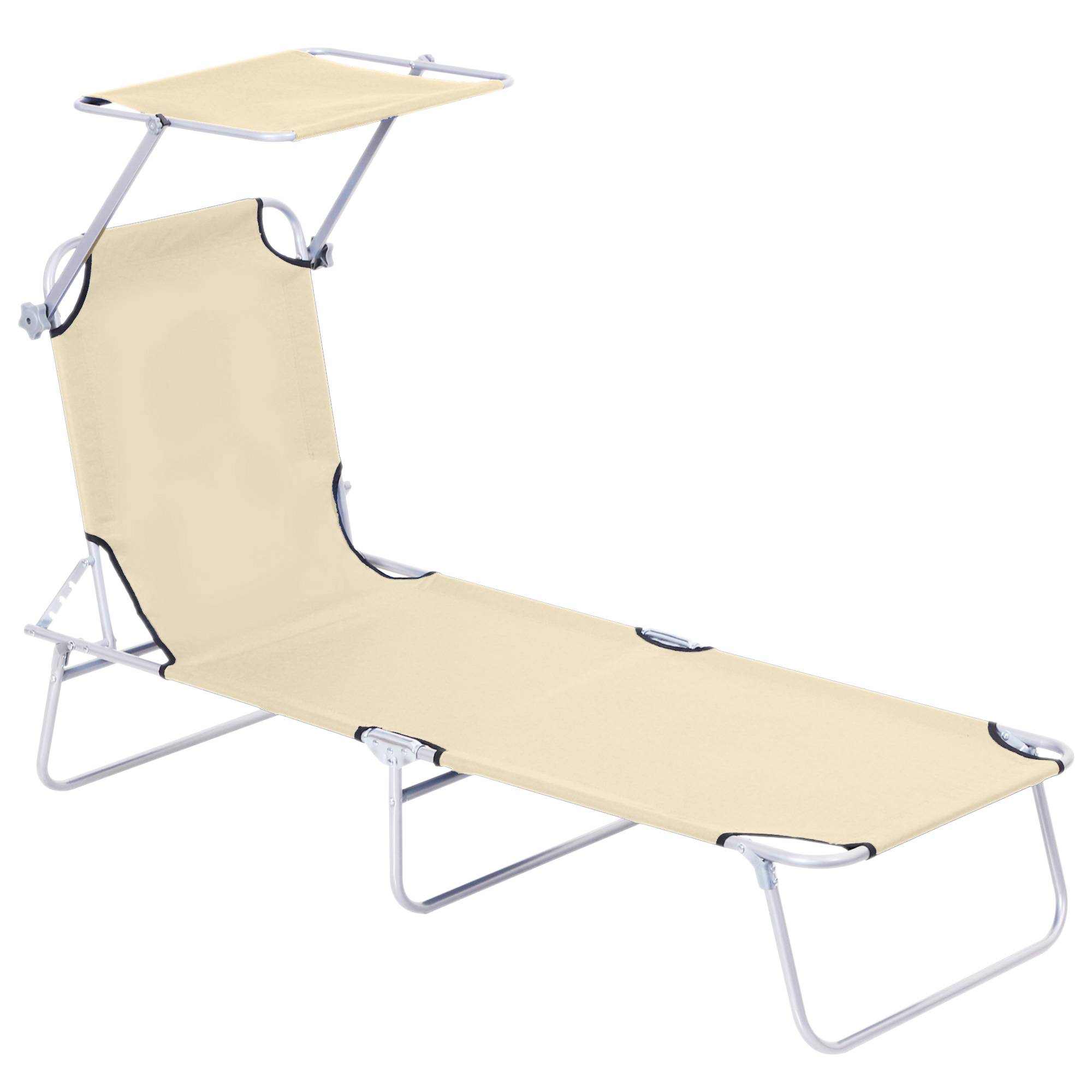 Transat Bain de Soleil Pliable Chaise Longue Pliante inclinable - 187x58x36cm Métal Beige fr572 - Image 1