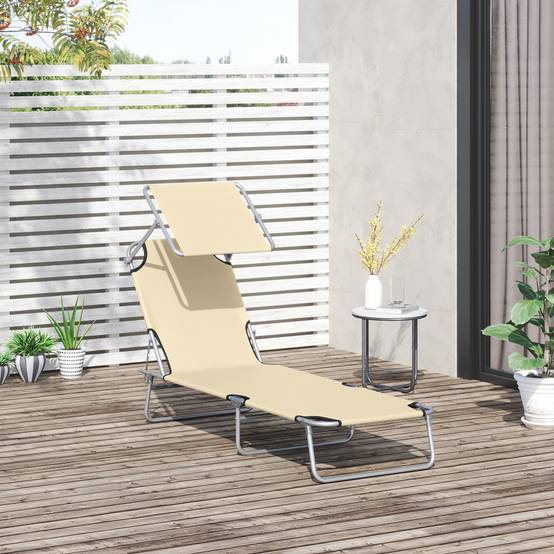 Transat Bain de Soleil Pliable Chaise Longue Pliante inclinable - 187x58x36cm Métal Beige fr572 - Image 3