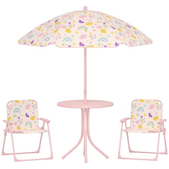 Ensemble de jardin pliable pour enfants avec 2 chaises, une table et un parasol réglable pour les enfants de 2 à 5 ans, rose - Image 1