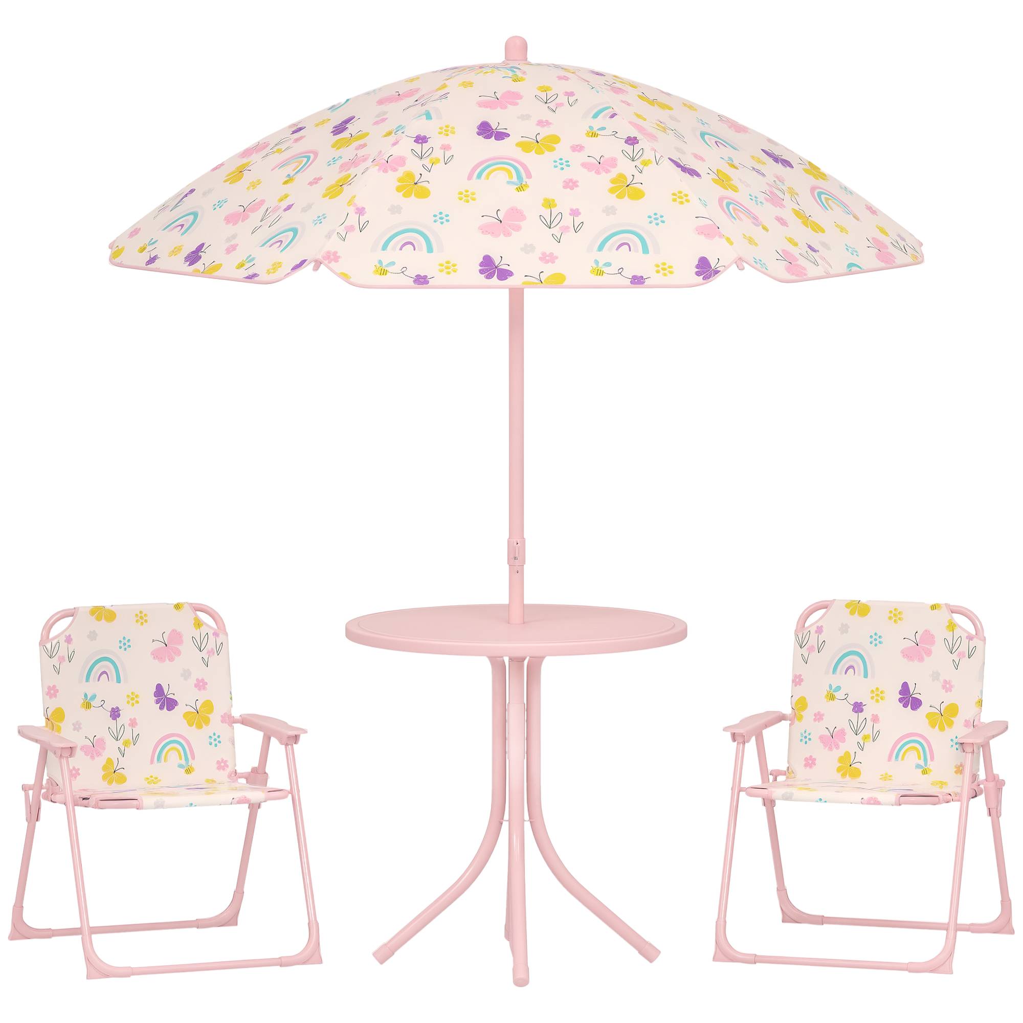 Ensemble de jardin pliable pour enfants avec 2 chaises, une table et un parasol réglable pour les enfants de 2 à 5 ans, rose - Image 1