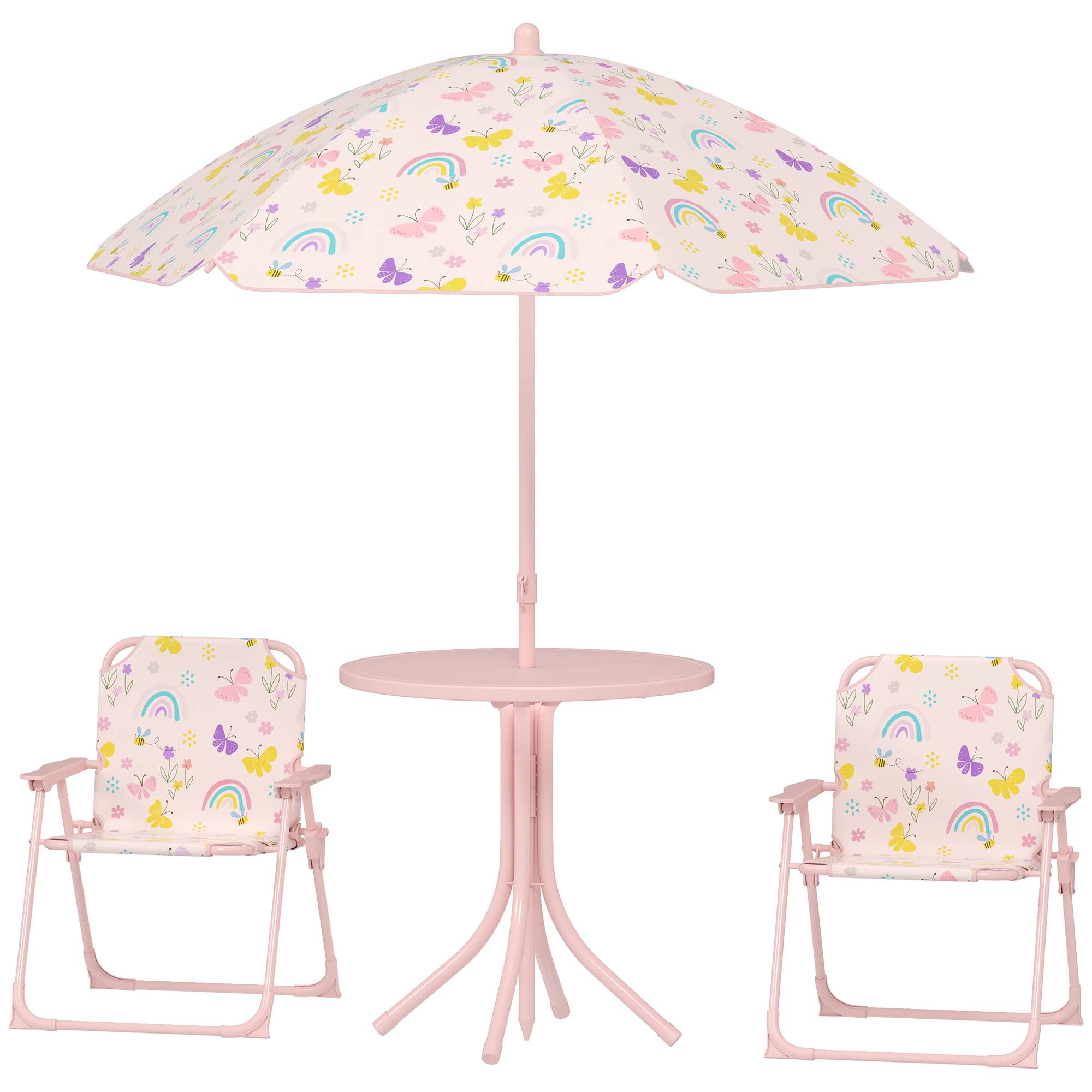 Ensemble de jardin pliable pour enfants avec 2 chaises, une table et un parasol réglable pour les enfants de 2 à 5 ans, rose - Image 2