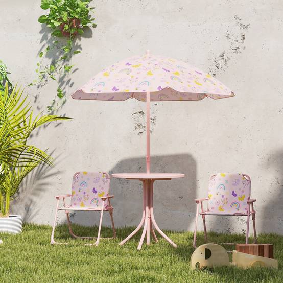 Ensemble de jardin pliable pour enfants avec 2 chaises, une table et un parasol réglable pour les enfants de 2 à 5 ans, rose - Image 4