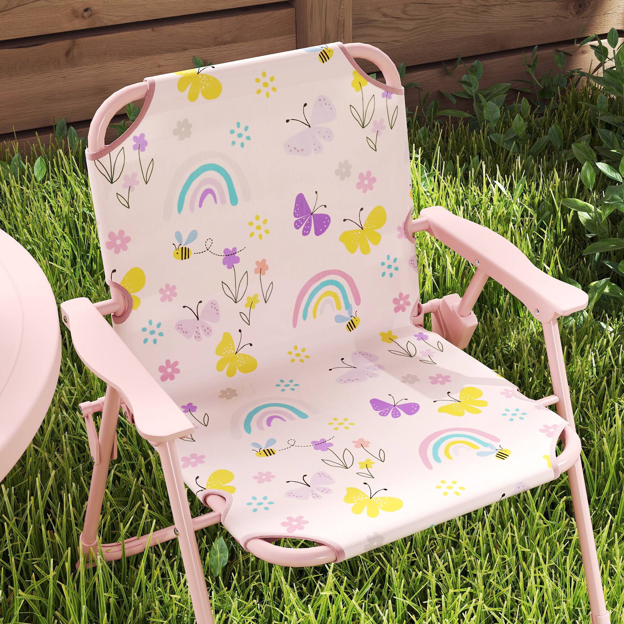Ensemble de jardin pliable pour enfants avec 2 chaises, une table et un parasol réglable pour les enfants de 2 à 5 ans, rose - Image 10