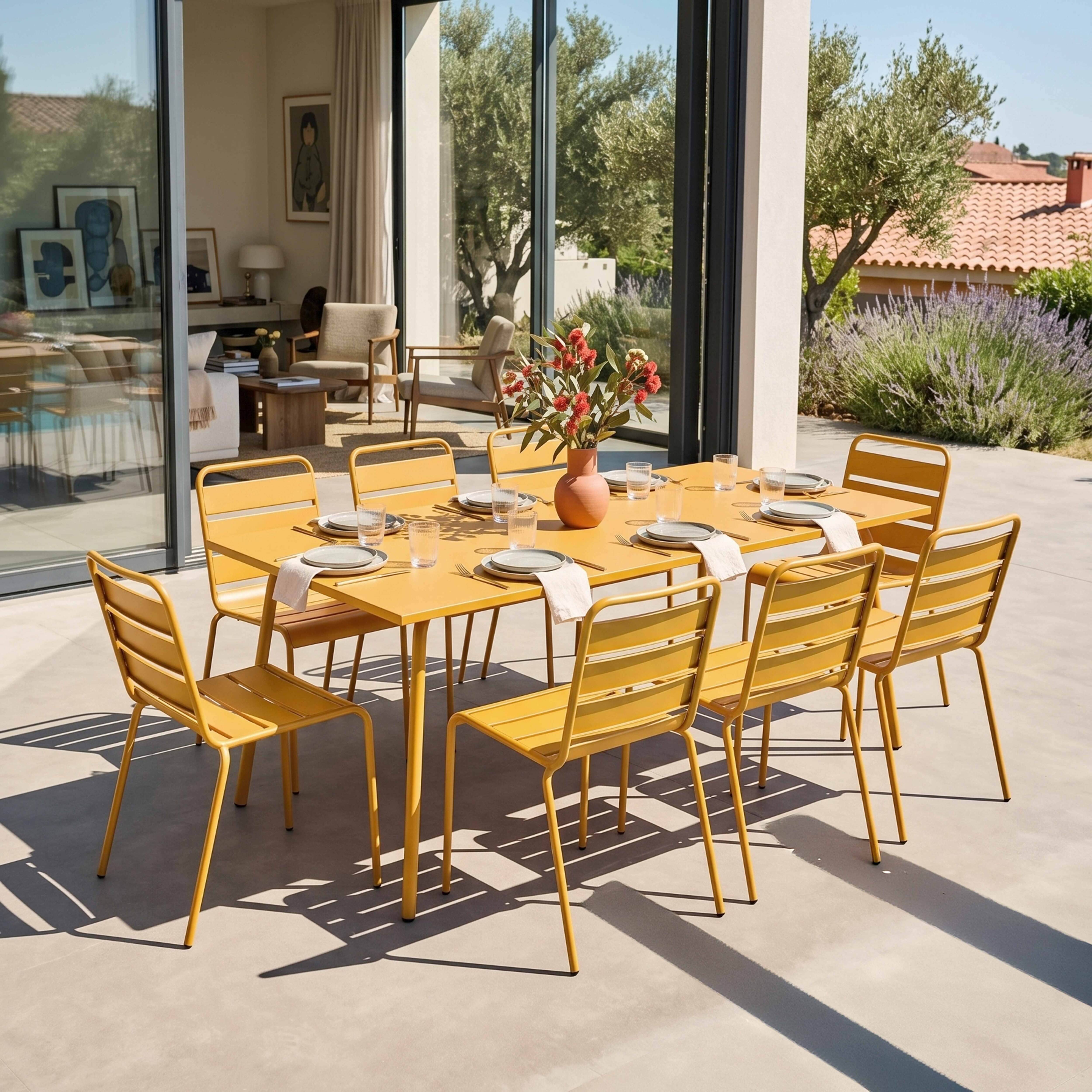 Oviala - Ensemble table de jardin et 8 chaises en métal jaune  Palavas - Oviala - Image 2