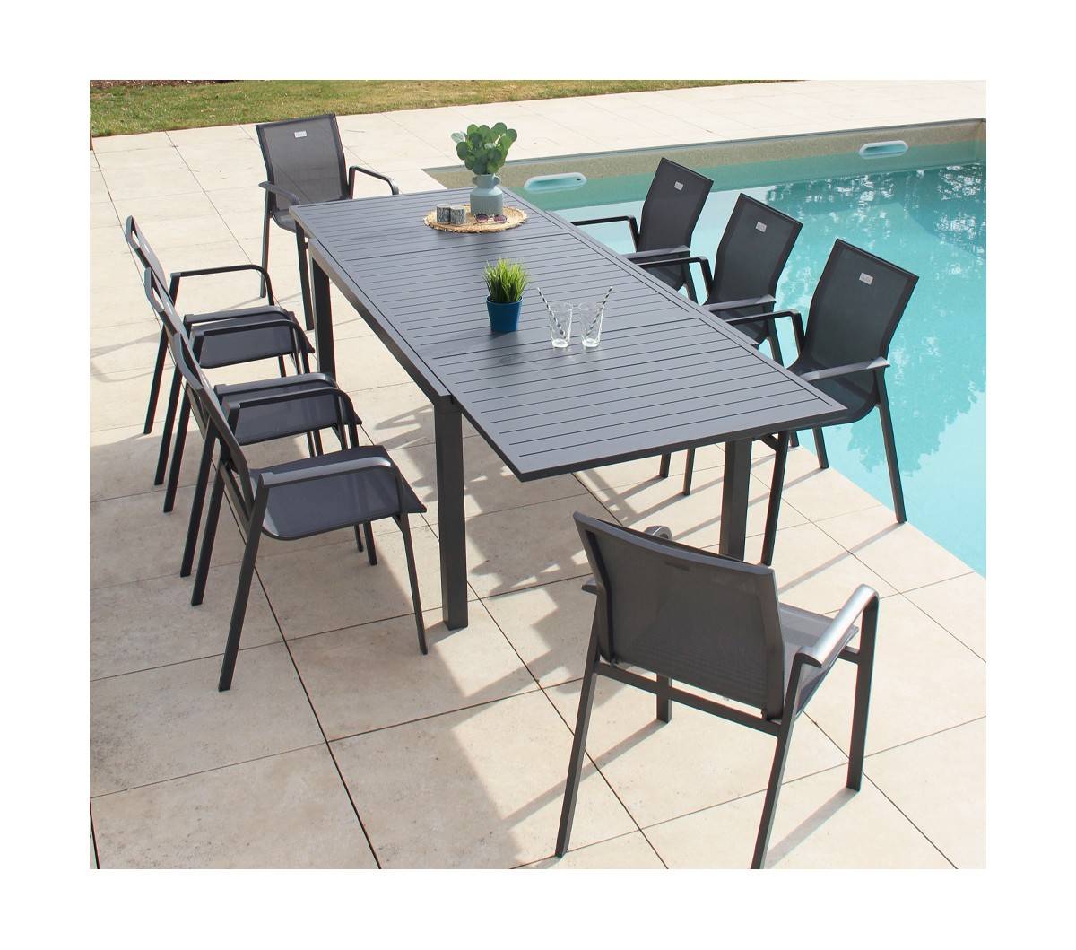 Ozalide - Ensemble table et chaises de jardin  8 places  Gris Anthracite  GUETHARY - Image 1