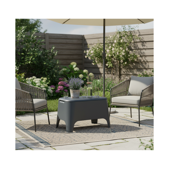 Table basse de jardin 59x 39x 36cm Anthracite Avec couvercle Extérieur / Intérieur TOOMAX - Image 5