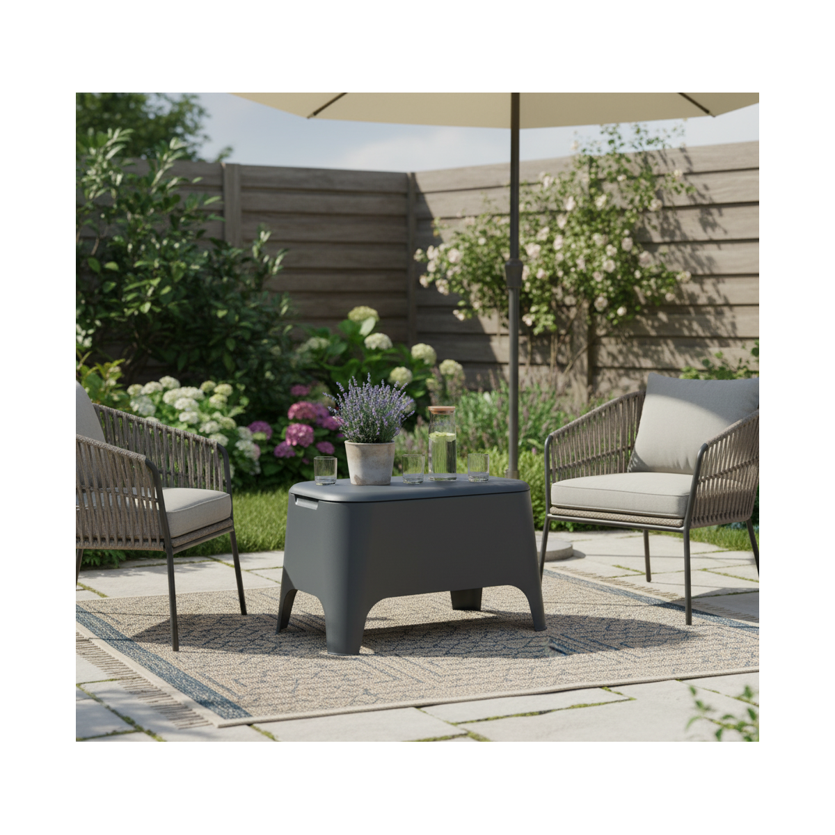 Table basse de jardin 59x 39x 36cm Anthracite Avec couvercle Extérieur / Intérieur TOOMAX - Image 5