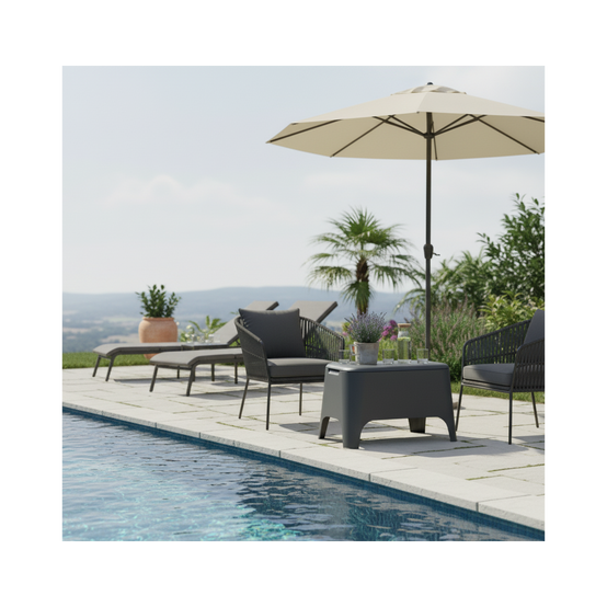 Table basse de jardin 59x 39x 36cm Anthracite Avec couvercle Extérieur / Intérieur TOOMAX - Image 3