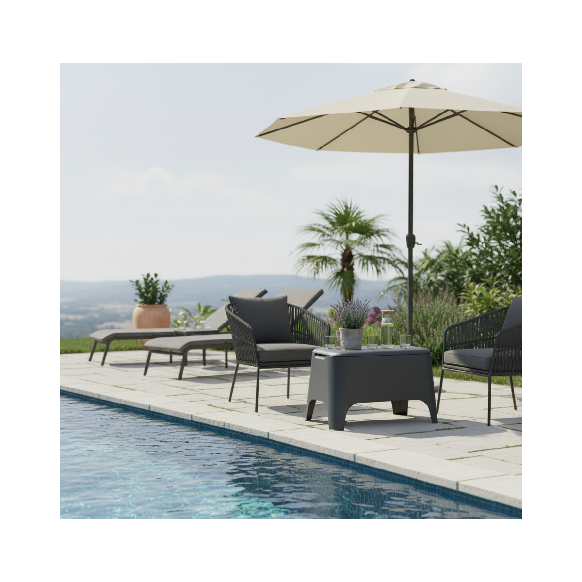 Table basse de jardin 59x 39x 36cm Anthracite Avec couvercle Extérieur / Intérieur TOOMAX - Image 3