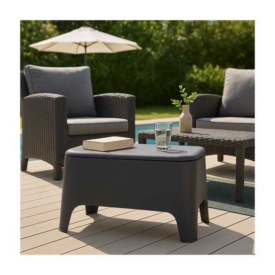 Table basse de jardin 59x 39x 36cm Anthracite Avec couvercle Extérieur / Intérieur TOOMAX - Image 4