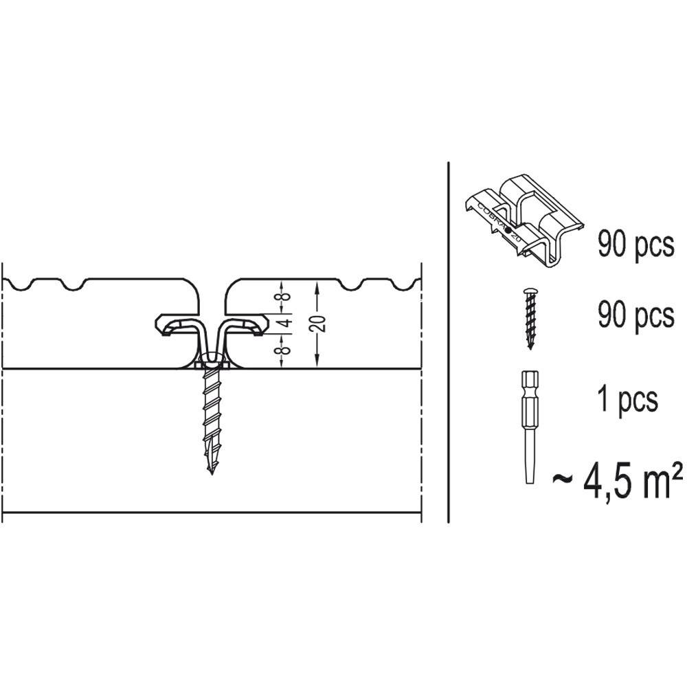 Clip Terrasse Bois COBRA 20 - 90 clips + Vis - Pour Lames en Bois et Bois Composite - Stable, Facile à Poser & Resistant - Image 4