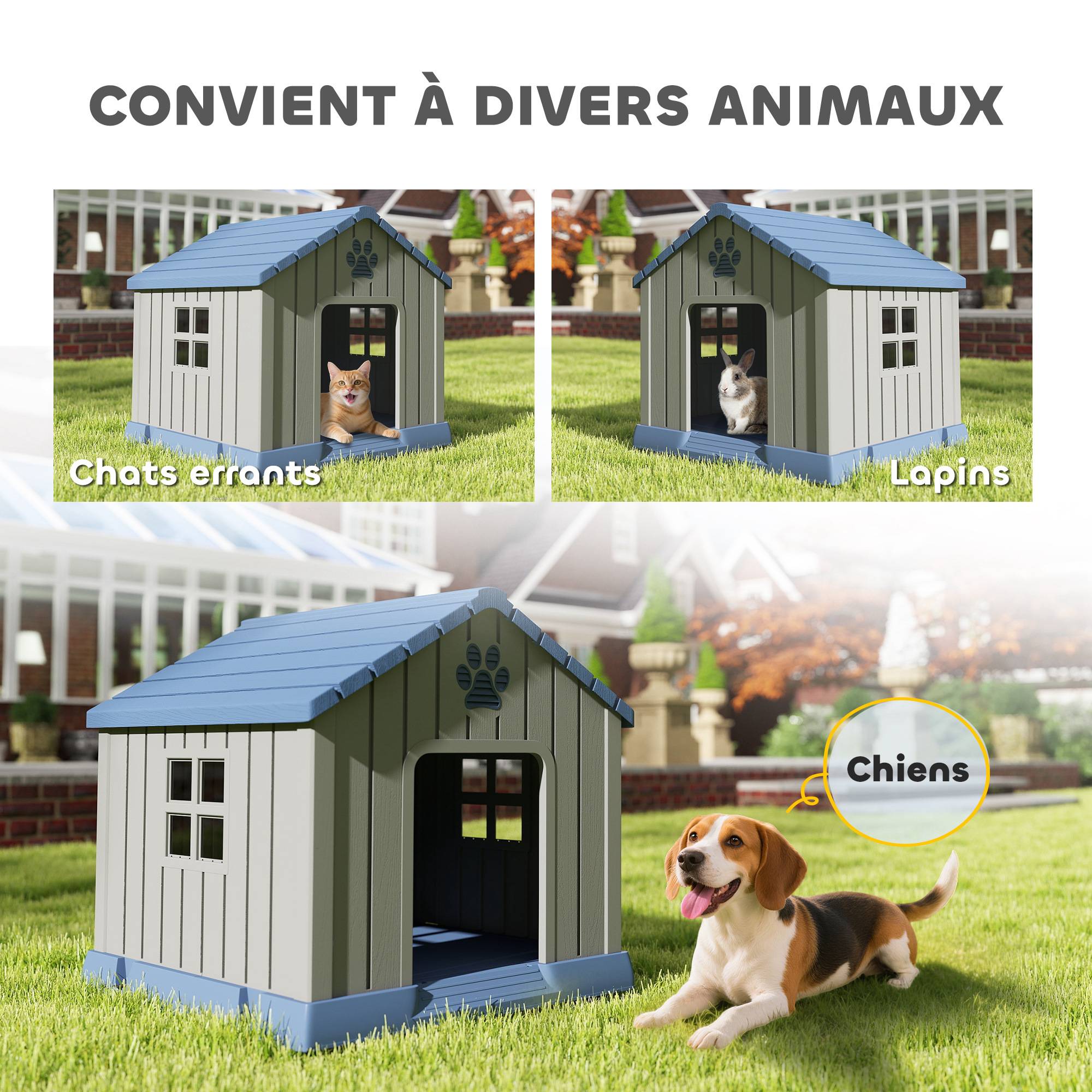Niche chien extérieur plastique résistant taille moyenne plancher surélevé 85x79cm gris - ComfortXL Outdoor Living - Image 10
