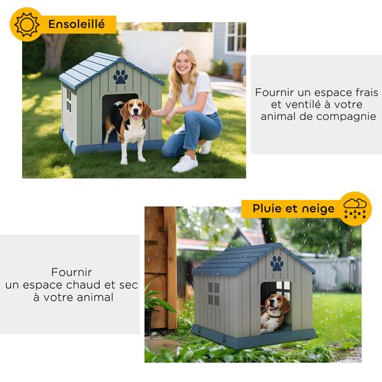 Niche chien extérieur plastique résistant taille moyenne plancher surélevé 85x79cm gris - ComfortXL Outdoor Living - Image 8
