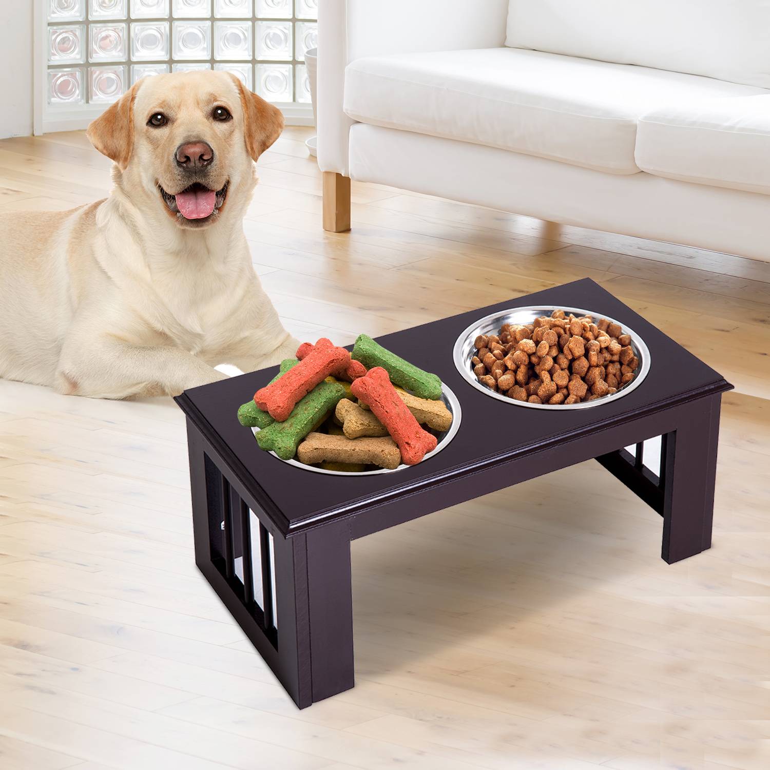 Station d'alimentation pour chien, antidérapante, 58,4 x 30,5 x 25,4 cm, grise, 2 L par gamelle - Image 3