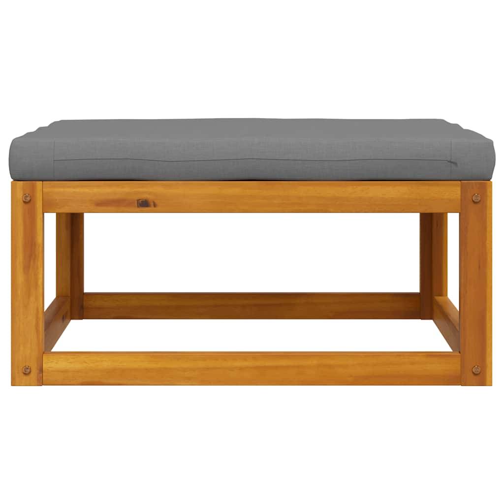 Repose-pied | Tabouret de jardin | Pouf avec coussin gris foncé Bois d'acacia massif Maison Chic - Image 5
