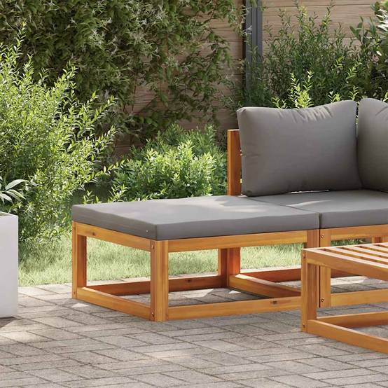 Repose-pied | Tabouret de jardin | Pouf avec coussin gris foncé Bois d'acacia massif Maison Chic - Image 3