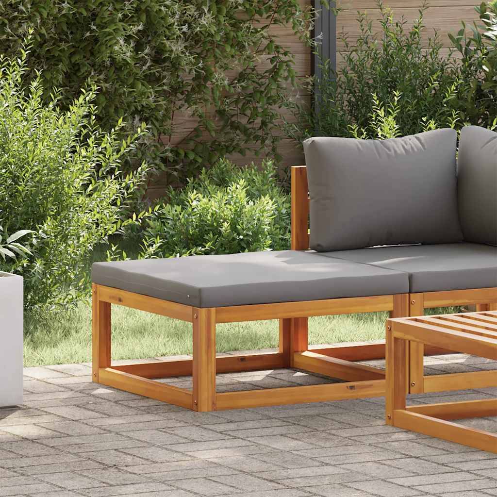 Repose-pied | Tabouret de jardin | Pouf avec coussin gris foncé Bois d'acacia massif Maison Chic - Image 3