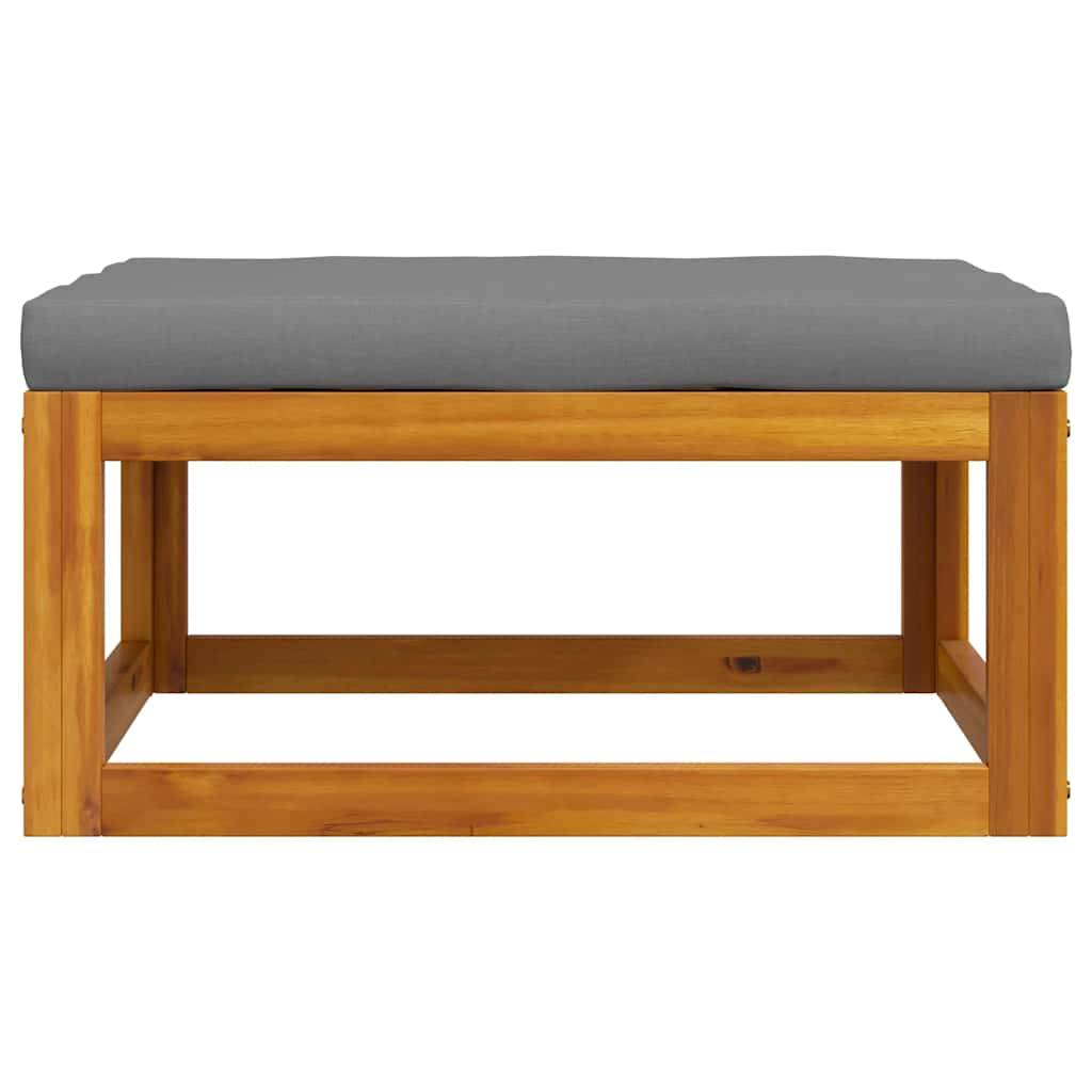Repose-pied | Tabouret de jardin | Pouf avec coussin gris foncé Bois d'acacia massif Maison Chic - Image 4