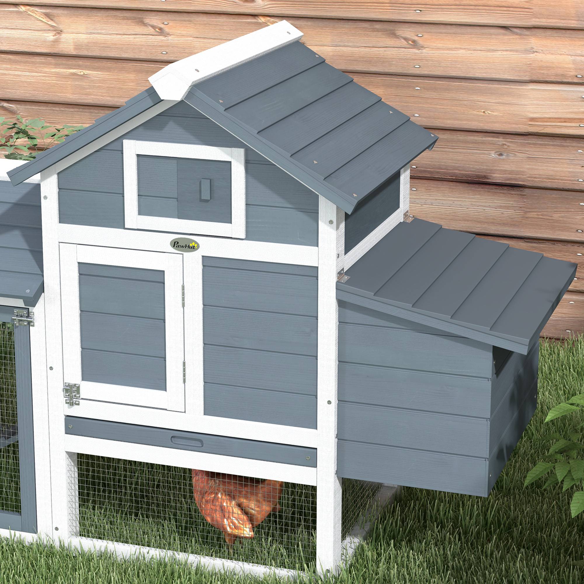 Poulailler cabanon en bois pour poules pondeuses, 151,5x54x87 cm, gris foncé - Image 10