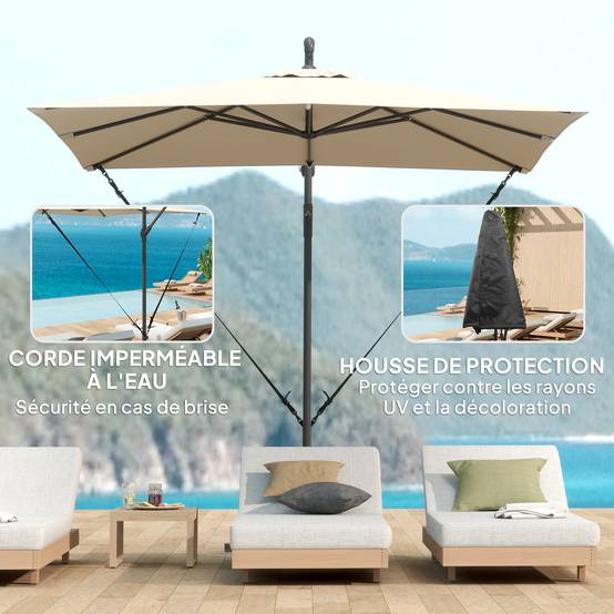 Parasol déporté parasol de jardin extérieur Toile ajustable 8 baleines - 247x247x256cm Métal Kaki fr331 - Image 6