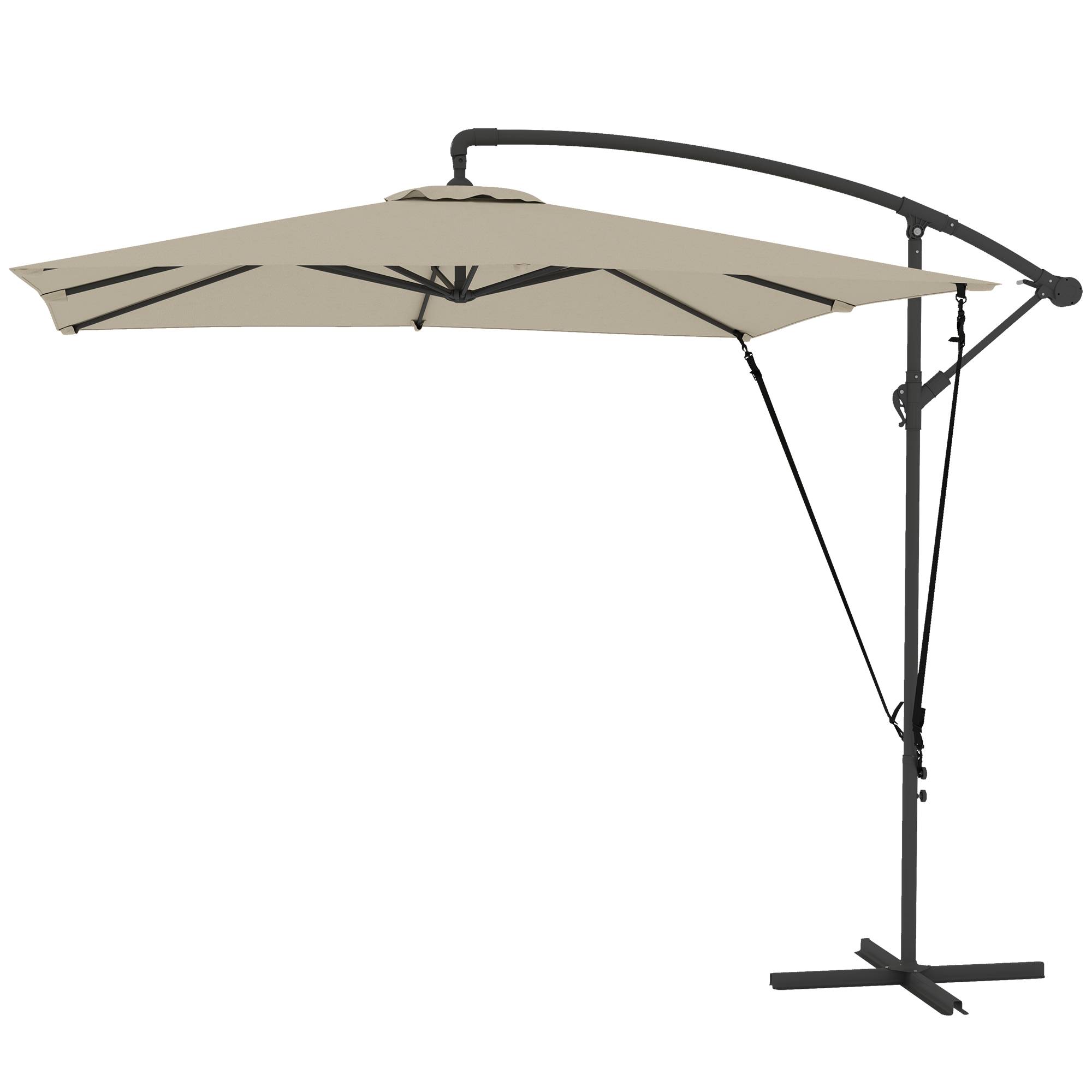 Parasol déporté parasol de jardin extérieur Toile ajustable 8 baleines - 247x247x256cm Métal Kaki fr331 - Image 2
