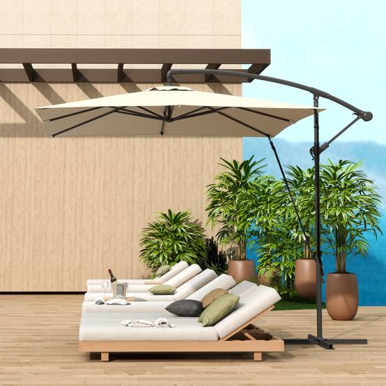 Parasol déporté parasol de jardin extérieur Toile ajustable 8 baleines - 247x247x256cm Métal Kaki fr331 - Image 3